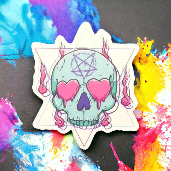 Skull Sticker Pentagram Teal Spooky Pastel Goth Cute Creepy Punk Scary Horror - Picture 1 of 2